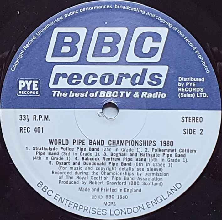 REC 401 World pipe band championships 1980 Various from the BBC records and Tapes library Label